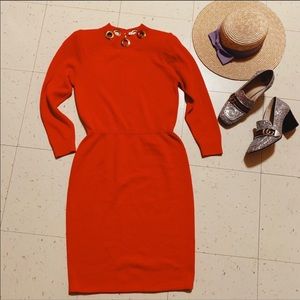 Vtg St. John Knit Gold Circle Cutout Dress